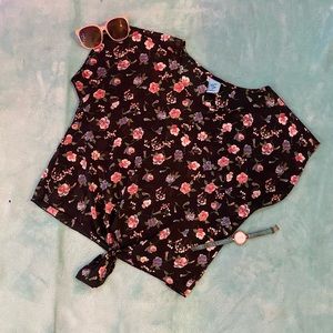 H.I.P. Black Floral Crop Top